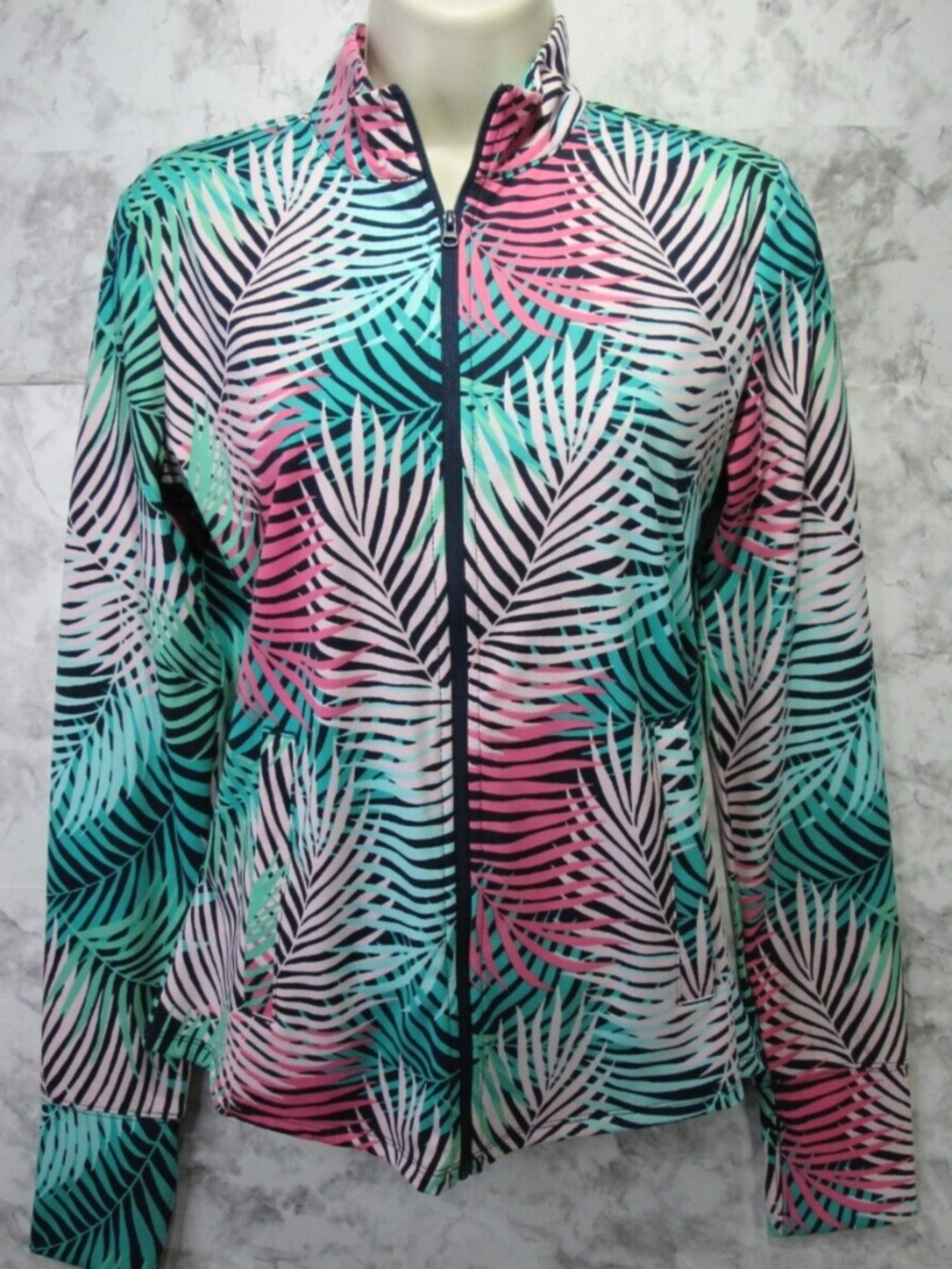 Tommy Bahama Golf & Tennis Full Zip Jacket Womens Small Tropical Palm Pockets